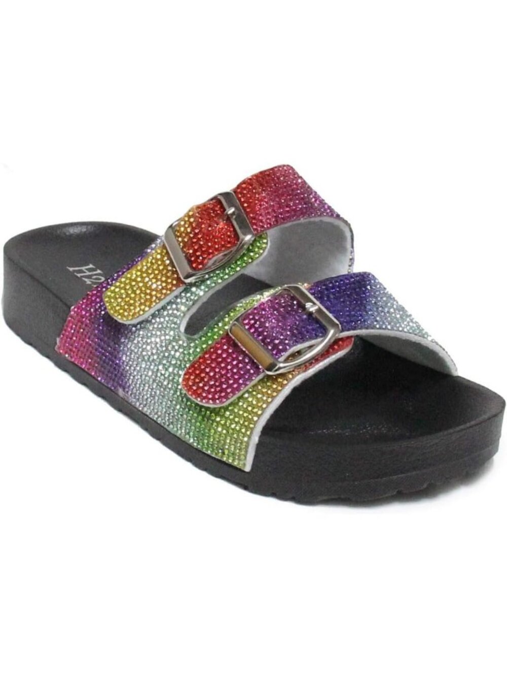 Glitter Double Buckle Adjustable Comfort Slip-On Slides Sandals for Women